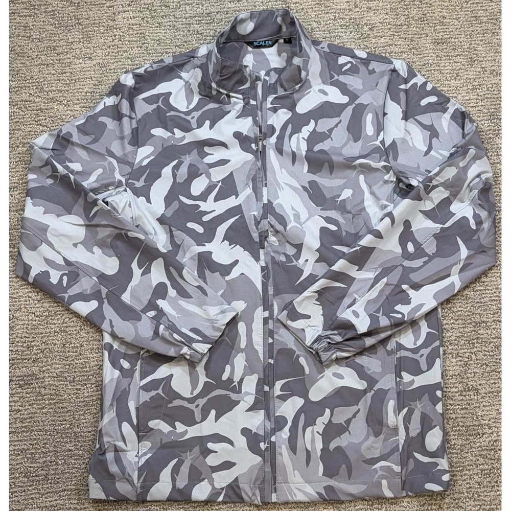 Scales Mens Gray Animal Print Full Zip‎ Jacket Long Sleeve Medium Outdoors